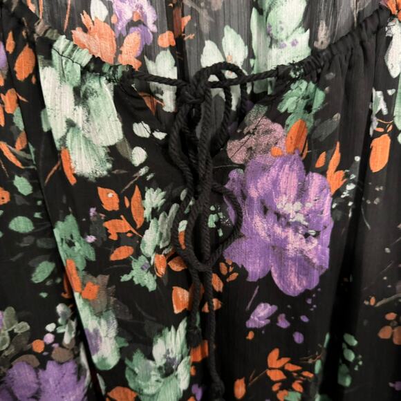 Jessica Simpson Black Floral Drop Waist Mini Dress Size Small Long Sleeves - Picture 3 of 9